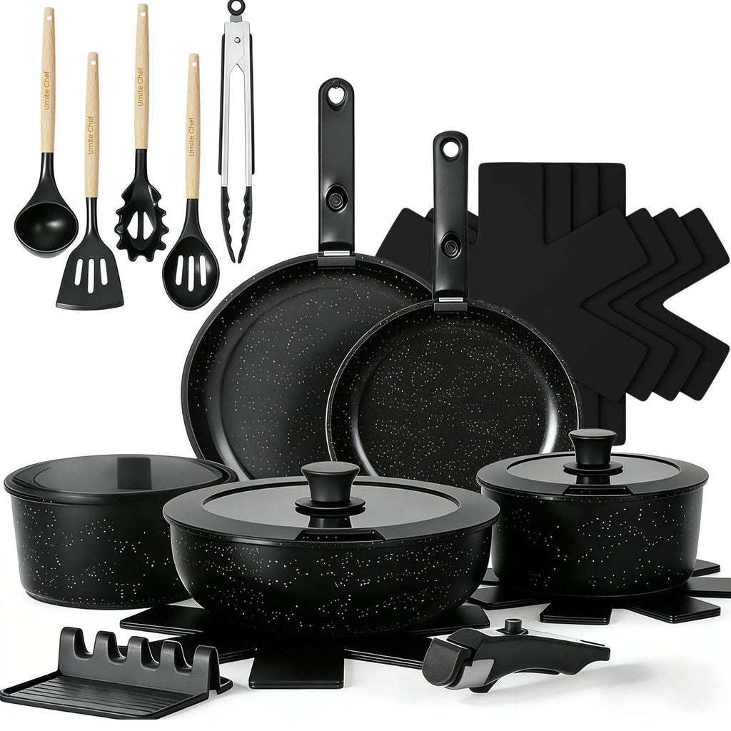 Non Stick Pots and Pans Set, 21 Pcs Ceramic Kitchen Cookware Set with Detachable Handle, Nonstick Healthy Induction Cookware, Dishwasher RV Cookware Set, Oven Safe, Stackable, Sage Green/Pink/Black/Navy
