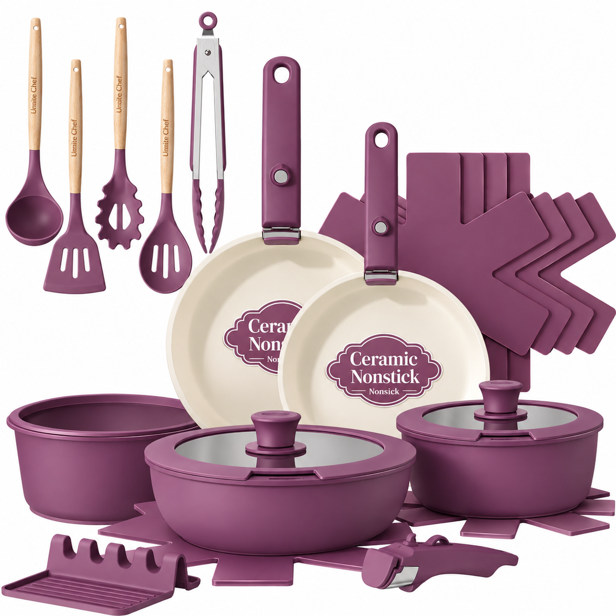 Non Stick Pots and Pans Set, 21 Pcs Ceramic Kitchen Cookware Set with Detachable Handle, Nonstick Healthy Induction Cookware, Dishwasher RV Cookware Set, Oven Safe, Stackable, Sage Green/Pink/Black/Navy
