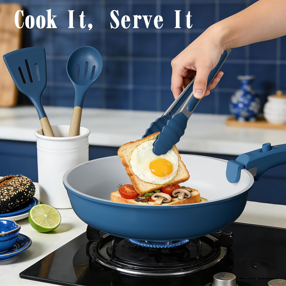 Non Stick Pots and Pans Set, 21 Pcs Ceramic Kitchen Cookware Set with Detachable Handle, Nonstick Healthy Induction Cookware, Dishwasher RV Cookware Set, Oven Safe, Stackable, Sage Green/Pink/Black/Navy