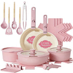 Non Stick Pots and Pans Set, 21 Pcs Ceramic Kitchen Cookware Set with Detachable Handle, Nonstick Healthy Induction Cookware, Dishwasher RV Cookware Set, Oven Safe, Stackable, Sage Green/Pink/Black/Navy