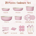 Non Stick Pots and Pans Set, 21 Pcs Ceramic Kitchen Cookware Set with Detachable Handle, Nonstick Healthy Induction Cookware, Dishwasher RV Cookware Set, Oven Safe, Stackable, Sage Green/Pink/Black/Navy