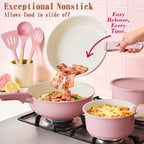 Non Stick Pots and Pans Set, 21 Pcs Ceramic Kitchen Cookware Set with Detachable Handle, Nonstick Healthy Induction Cookware, Dishwasher RV Cookware Set, Oven Safe, Stackable, Sage Green/Pink/Black/Navy