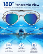🍃180° Panoramic View Swimming Goggles, Anti-Fog UV Protection Mirrored Swim Goggles, Professional Racing Swim Glasses for Lap Training & Open Water
