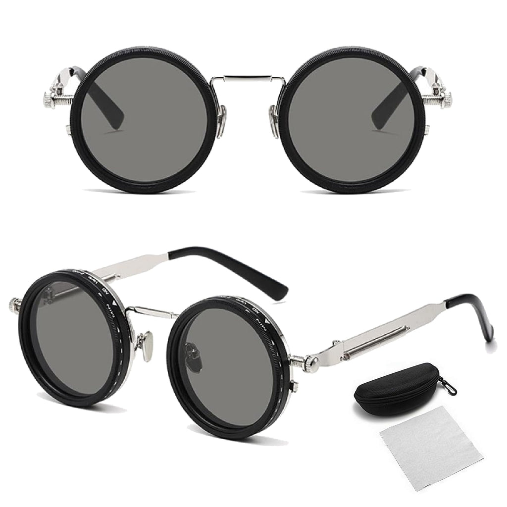 🔥Vintage Round Adjustable ND Polarized Sunglasses, 9-Level Dimmable Lens, UV400 Protection, Stepless Light Control Shades for Fishing Driving Outdoor