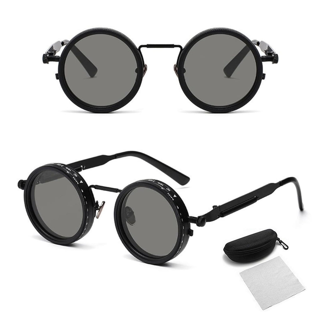 🔥Vintage Round Adjustable ND Polarized Sunglasses, 9-Level Dimmable Lens, UV400 Protection, Stepless Light Control Shades for Fishing Driving Outdoor