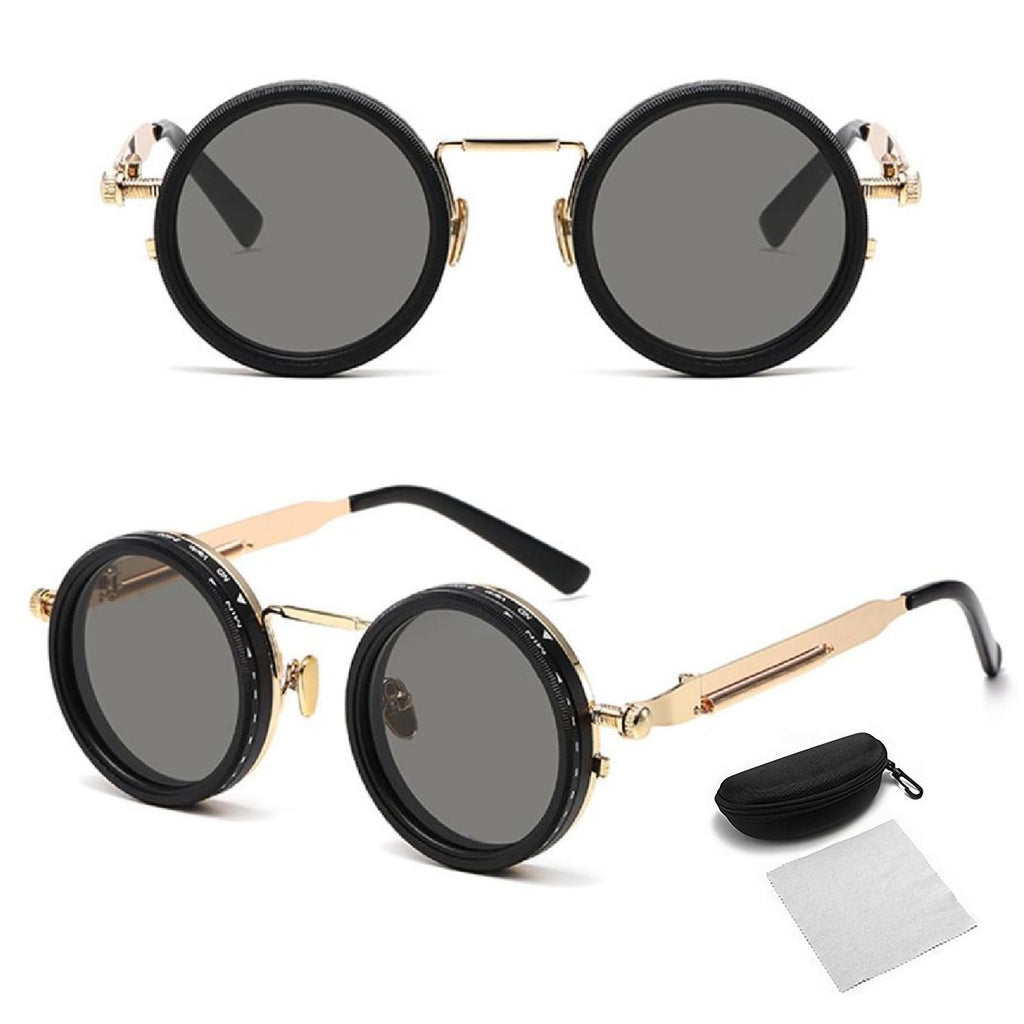 🔥Vintage Round Adjustable ND Polarized Sunglasses, 9-Level Dimmable Lens, UV400 Protection, Stepless Light Control Shades for Fishing Driving Outdoor