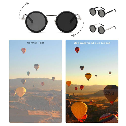 🔥Vintage Round Adjustable ND Polarized Sunglasses, 9-Level Dimmable Lens, UV400 Protection, Stepless Light Control Shades for Fishing Driving Outdoor