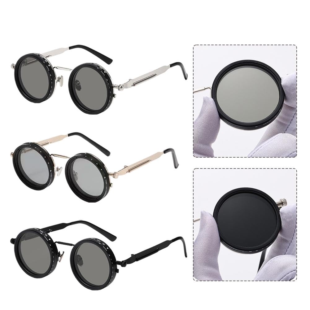 🔥Vintage Round Adjustable ND Polarized Sunglasses, 9-Level Dimmable Lens, UV400 Protection, Stepless Light Control Shades for Fishing Driving Outdoor