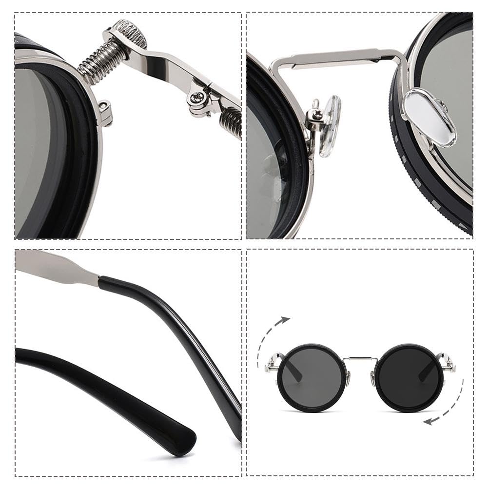 🔥Vintage Round Adjustable ND Polarized Sunglasses, 9-Level Dimmable Lens, UV400 Protection, Stepless Light Control Shades for Fishing Driving Outdoor
