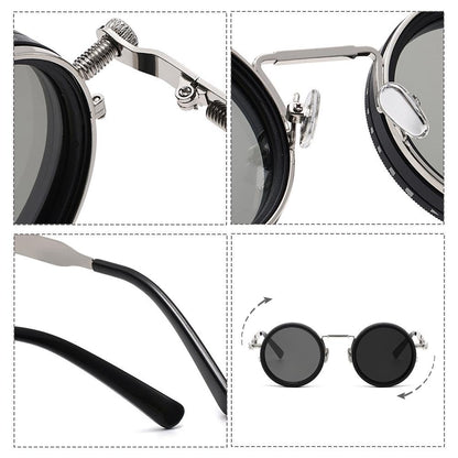🔥Vintage Round Adjustable ND Polarized Sunglasses, 9-Level Dimmable Lens, UV400 Protection, Stepless Light Control Shades for Fishing Driving Outdoor